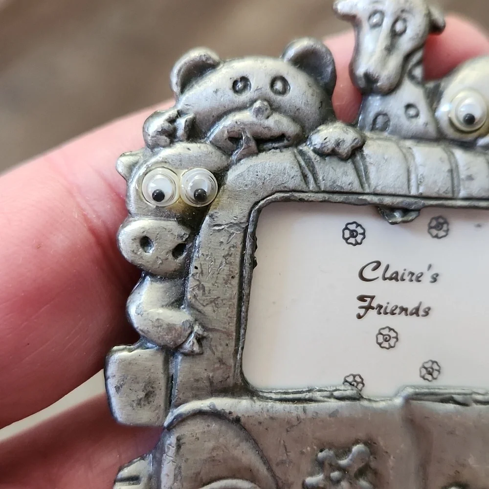 Vintage Silver Pewter VW Bug With Animals Mini Picture Frame Tiawan Brat 80s 90s